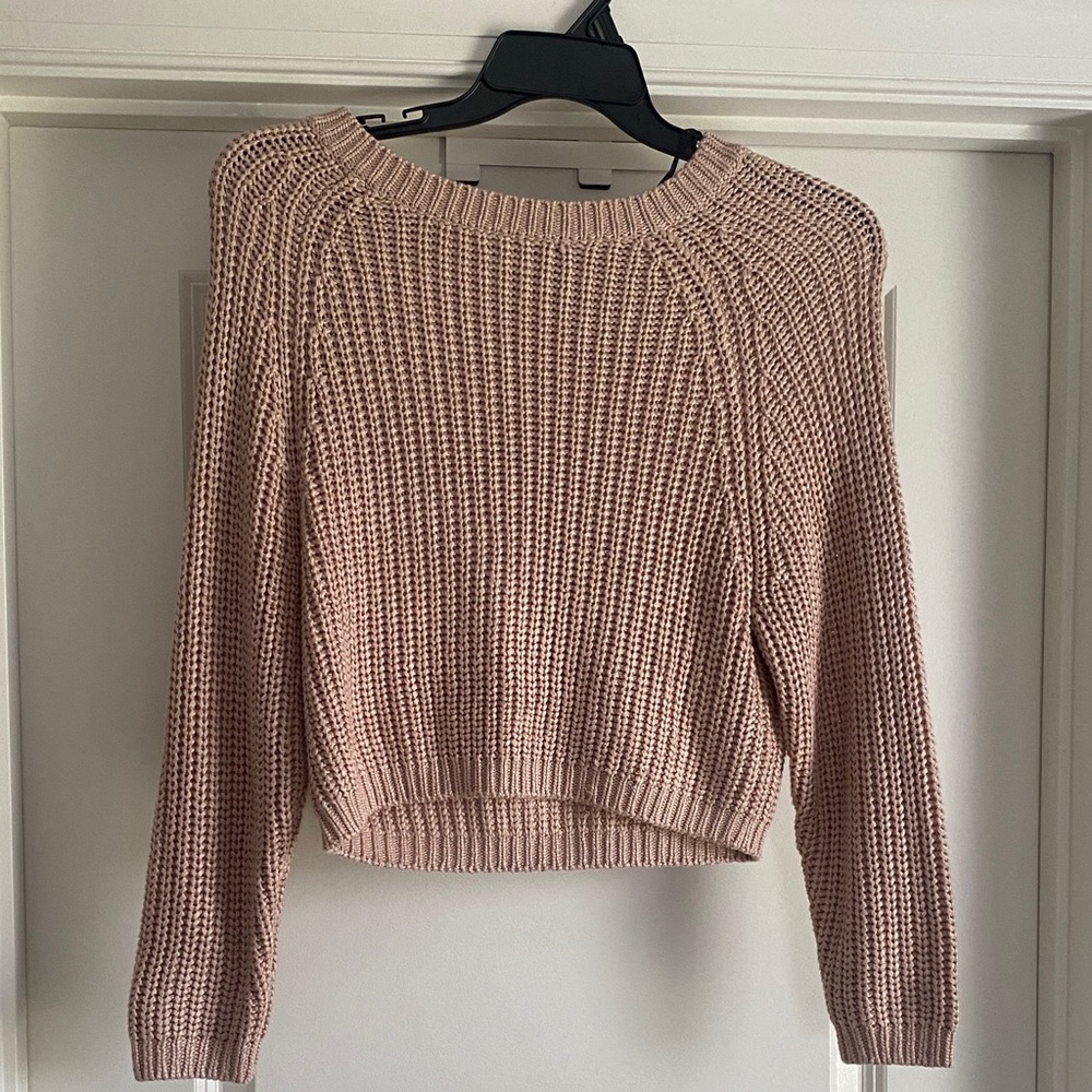 Divided Dusty Rose Cropped Waffle Crewneck Sweater